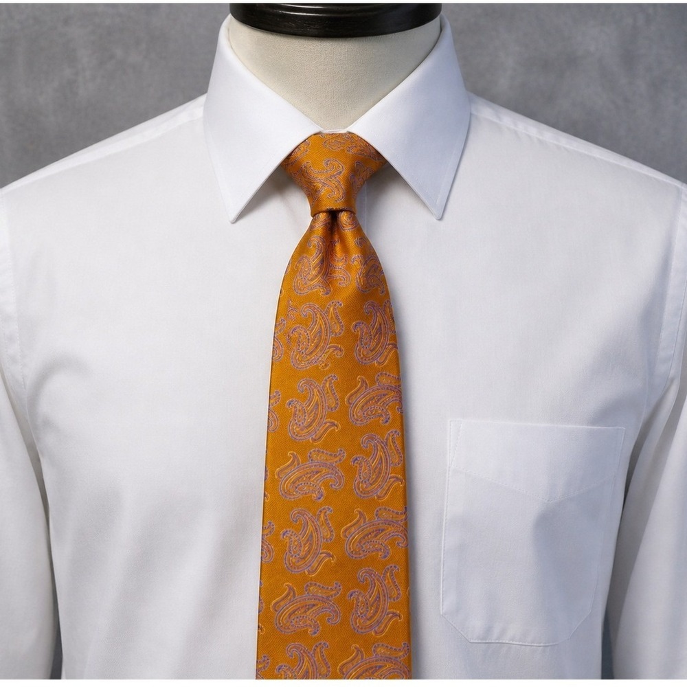 Roundtree & Yorke Mens Orange Blue Paisley Silk‎ Handmade Necktie NWT 800 ORANGE